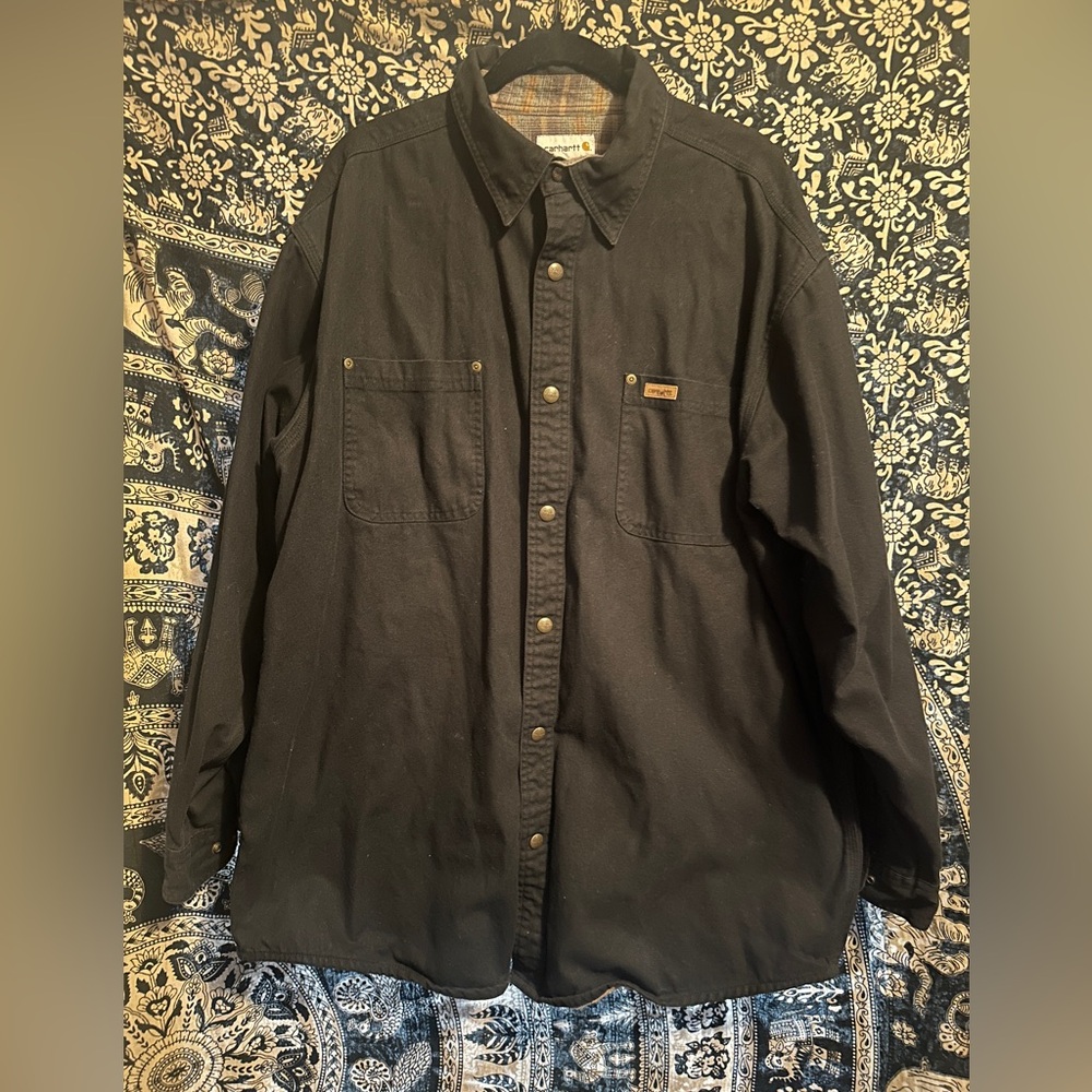 Vintage Carhartt Black Plaid Canvas Overshirt Jacket